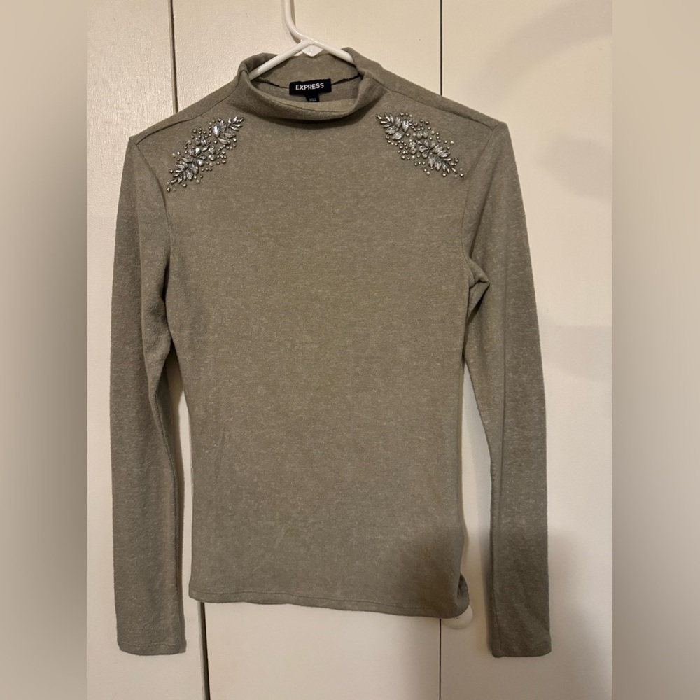 Express Green Embellished Fitted Blouse